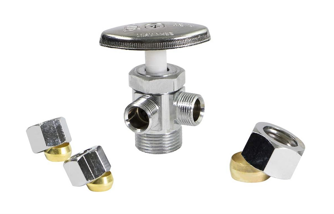 Angle Valve 1/4 Turn Dual Outlet 5/8" Comp x 3/8" x 3/8" Compression L/Free