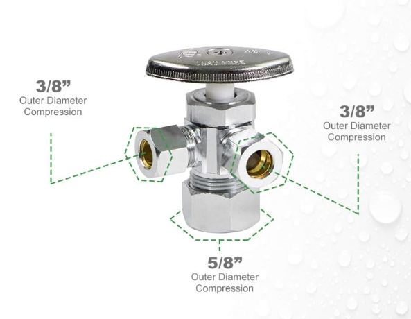 Angle Valve 1/4 Turn Dual Outlet 5/8" Comp x 3/8" x 3/8" Compression L/Free