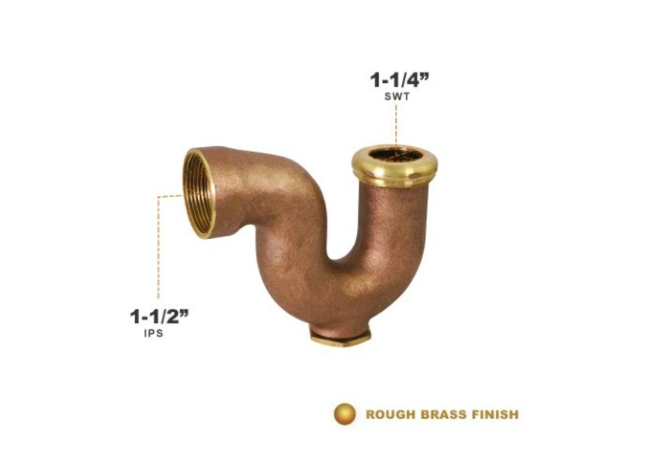 NY Regular Trap with Drain Plug for Tubular Drain Applications Rough Brass